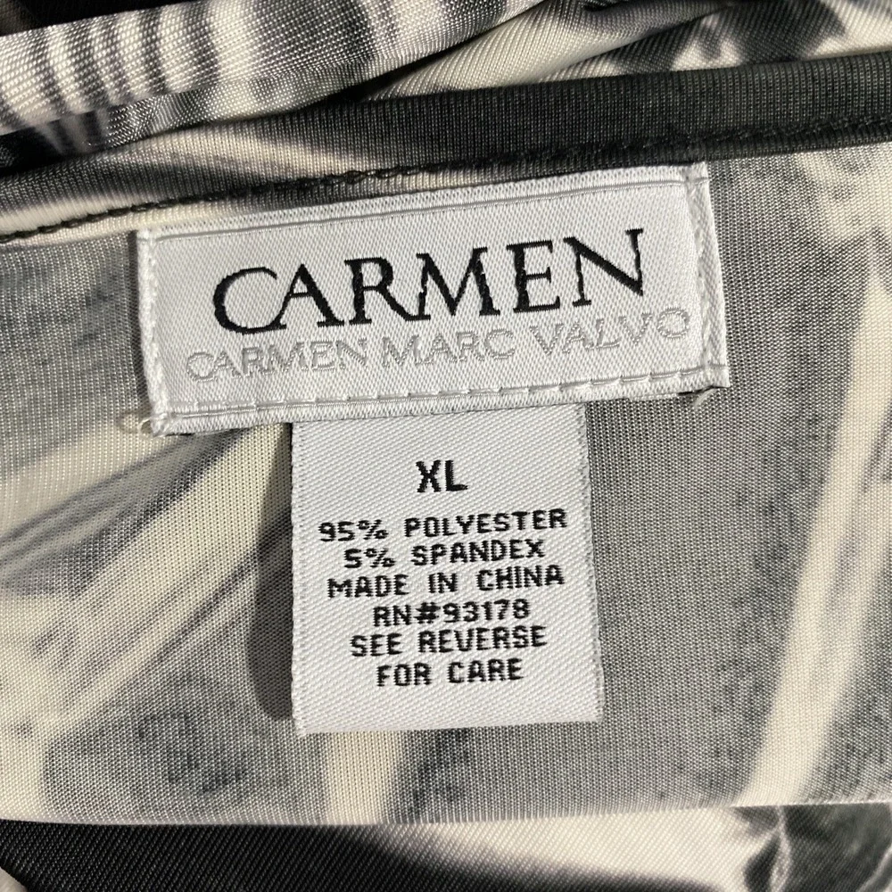 Carmen Marc Valvo Top XL Black Gray Off White Abstract Drape Jersey Blouse NICE - Picture 5 of 6